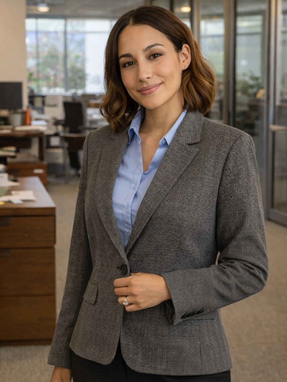Kasper Gray Micro-Houndstooth Single-Button Blazer